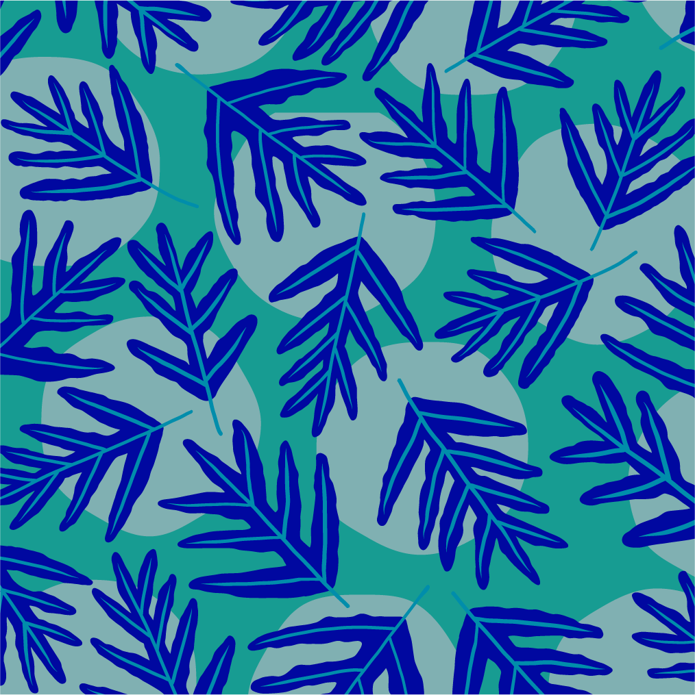Tropical fern leaf pattern in turquoise and ocean blue – botanical surface design from Moana Mood