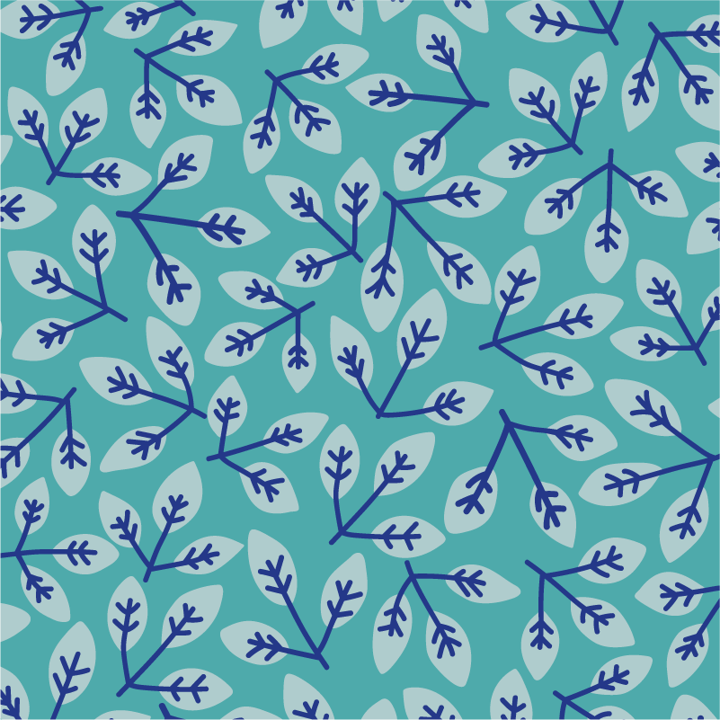 Turquoise surface pattern design with graphic leaf branches - Bloom Pop