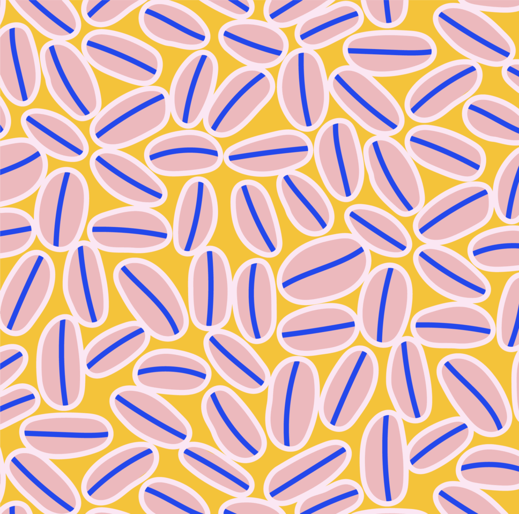 Colorful abstract pattern with simple lined ovals scattered playfully across the surface