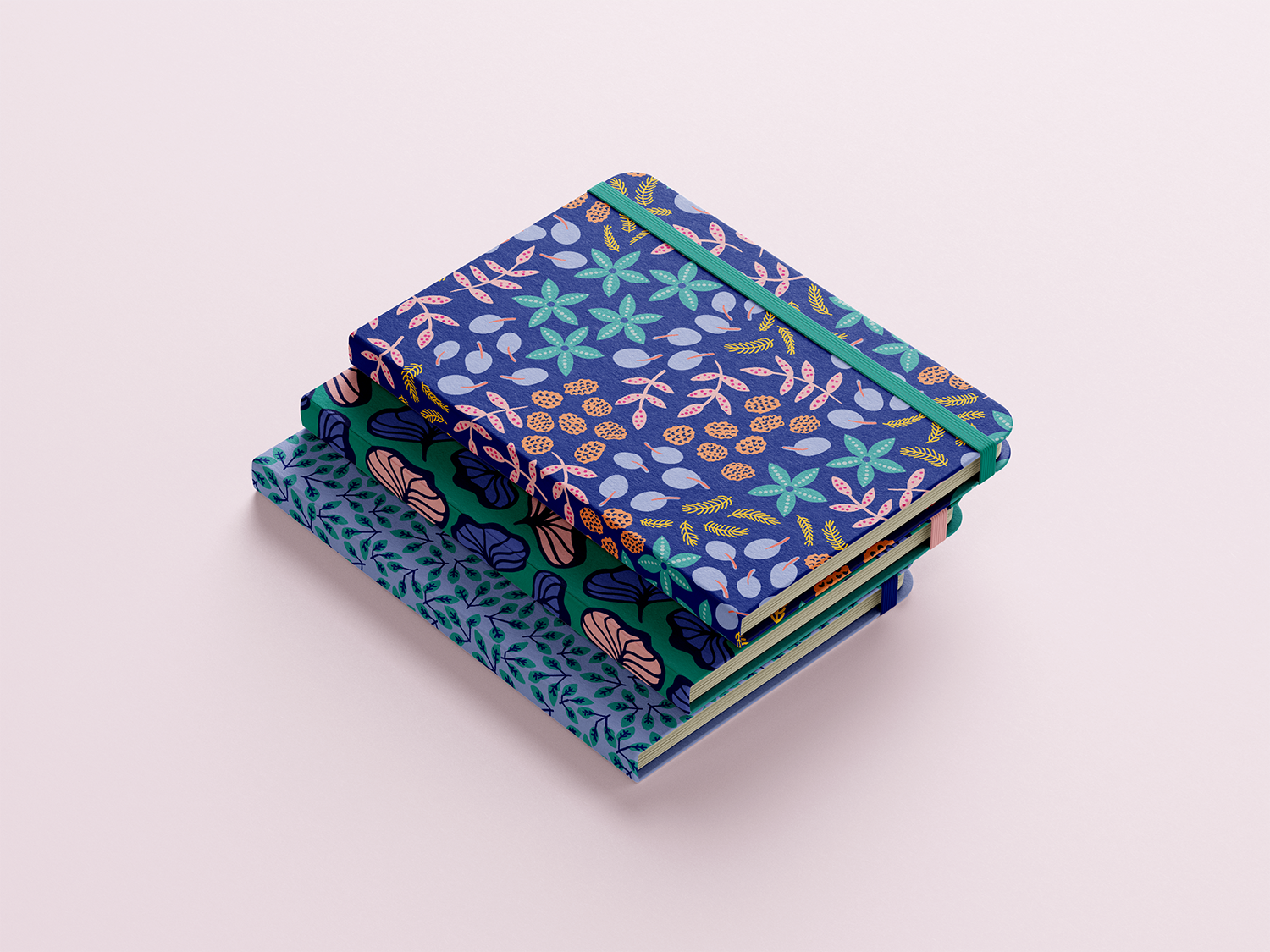 Notebooks mockup with playful flowers patterns - Bloom Pop