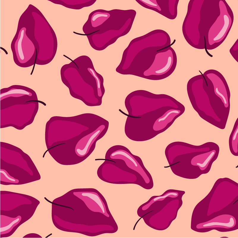 Pattern with bright pink leaves