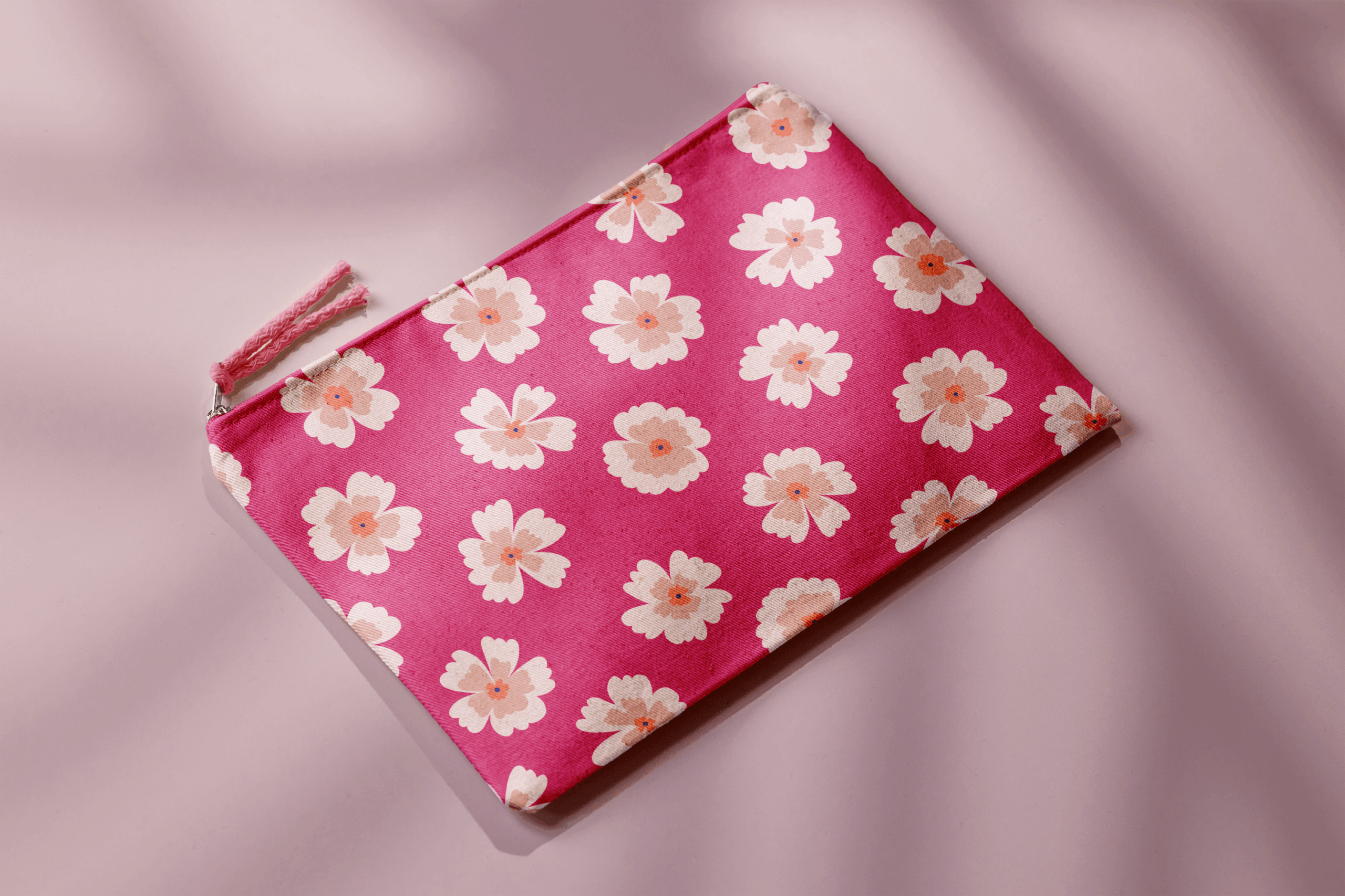 Toiletbag mockup bright pink flowers Bloom Pop
